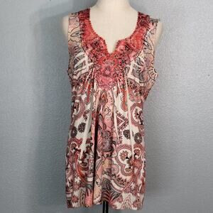 One World Live and Let Live Boho Tunic Sleeveless Blouse Size M